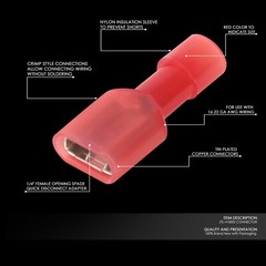 100 PCS 16-22 GA FEMALE QUICK DISCONNECT WIRE SPADE TERMINAL CRIMP CONNECTOR RED