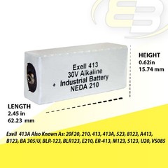 Exell 413A Alkaline 30V Battery NEDA 210 Compatible With 20F20, BLR123 ER413