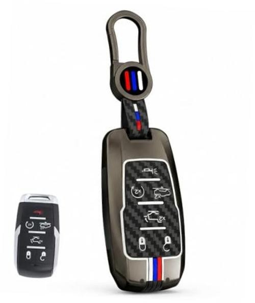 for Ram Key Fob Cover for 2019-2026 Dodge Ram 1500 6 Button Carbon Fiber