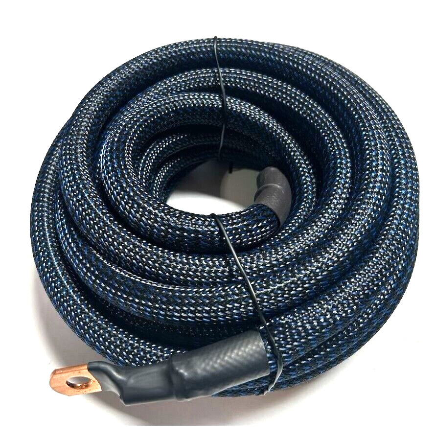 25ft 1/0 Gauge BLACK/BLUE SNAKESKIN OFC Wire Strands Copper Marine Cable AWG