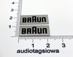 Braun Speaker Badge Logo Pair 10mm x 22mm Silver Aluminum Custom Made