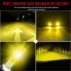 2X H11 Mini Ultra-light Yellow 3000K COB LED Headlight High Low Beam Fog Bulbs