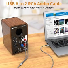 USB to RCA Audio Cable (6.6FT) Nylon Braided USB to RCA Adapter for PC, Laptop