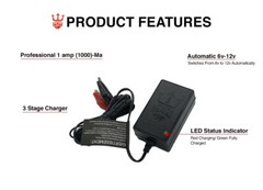 12V 1A FAST CHARGING SEALED LEAD ACID BATTERY CHARGER for 5 & 7AH