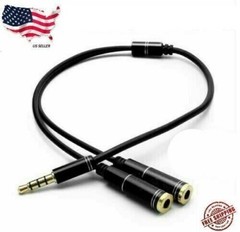 3.5mm AUX Audio Mic Splitter Cable Earphone Headphone Adapter 1 Male to 2 Female