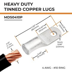 10pcs 4 Stud Tinned Copper Wire Lugs, Heavy Duty Battery Cable Ends,4 Guage R…