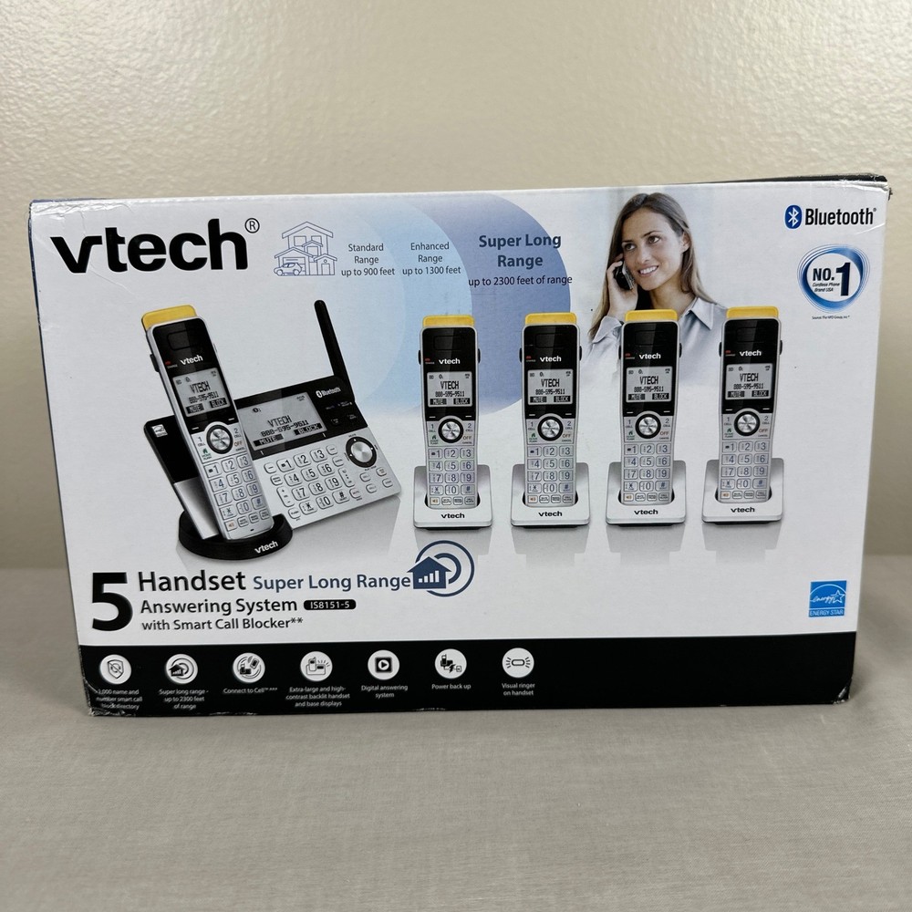 VTech 5 Handset Phone System Silver IS8151-5 Super Long Range Bluetooth NEW