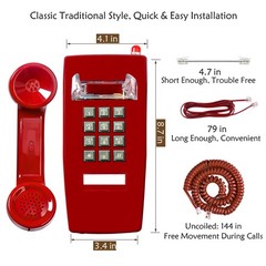 Traditional Red Wall Phones for Landline Mechanical Ringing, Classic 2554 Wal…