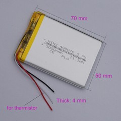 3.7V 3000mAh 11.1Wh Li-Polymer Li Battery 405070 Li-ion NTC 3-Wires Thermistor