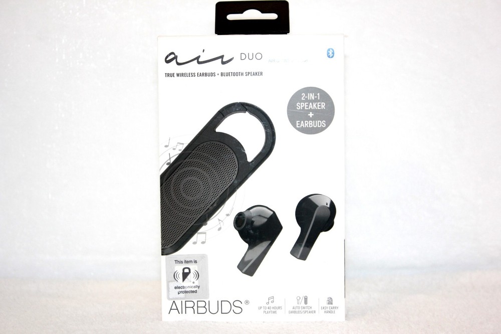 AIR DUO 2 In 1 Speaker + Earbuds, Bluetooth, Black, Up To 40 Hours Playtime. NEW