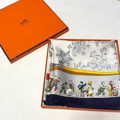 HERMES 90x90cm Navy Blue Silk Scarf 4-61-26 Open Box Condition