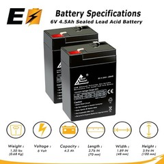 2 Pack: 6V 4.5AH Rechargeable Battery for WP5-6, SLA0905, BSL0905, ELK-0650