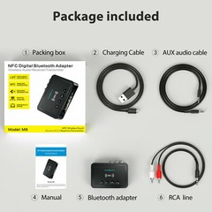 3.5mm AUX To RCA Wireless Audio NFC Adapter Bluetooth5.0 Receiver FM Transmitter