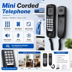 Corded Landline Phone Black Desk Wall Mount Telephone for Home Office Business