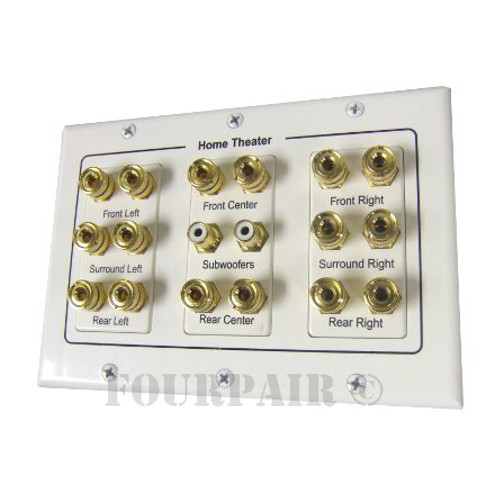 8.2 7.1 7.2 Home Theater Speaker Wall Plate Banana Binding Post 3-Gang – White