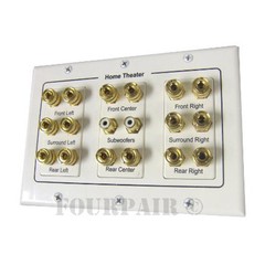 8.2 7.1 7.2 Home Theater Speaker Wall Plate Banana Binding Post 3-Gang – White