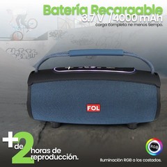 FOL Portable Bluetooth Boombox Speaker, 20W, RGB, 12Hr, USB, AUX, Blue/Black