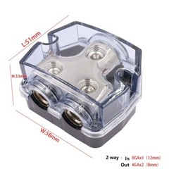 2 PACK 2 Way Blue Distribution Block 0-4 AWG In, 4-8 AWG Out for Power or Ground