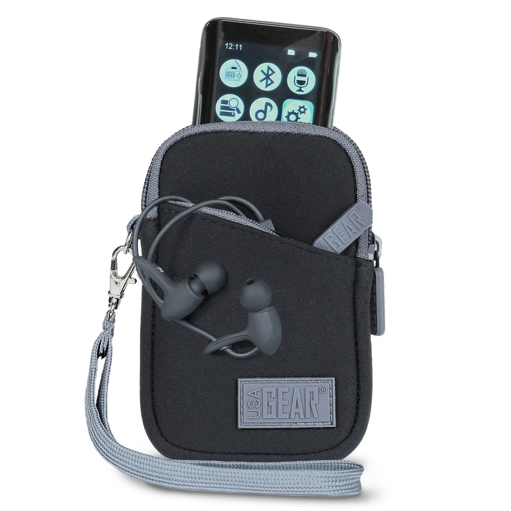 USA GEAR Neoprene MP3 Player Carrying Case – Belt Loop, Wrist Strap (Black)