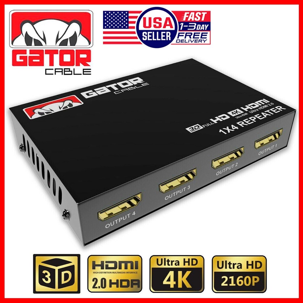 4K HDMI 2.0 Cable Repeater Mirror Splitter Amplifier HUB Box 3D 1 In 4 Out 1×4