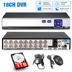 16CH Compact 5-in-1 Security DVR H.265 Remote App Access Built-in 1TB Hard Drive
