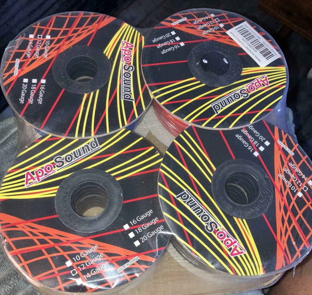 Apo Sound 12 Gauge 100′ 4-Pack Red-Black-Blue-Yellow Wire For Car Audio Speaker