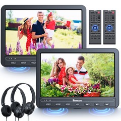 2×10.5″ Portable Dual DVD Player Car Headrest 1080P Video Battery USB SD Headset