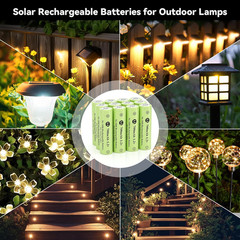 .2V AA 700Mah Nimh Rechargeable Battery, 12 Pack Double a Solar Lights Battery f
