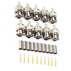 BNC 50 Ohm Crimp Connectors 10 Pack Male Plug Fit RG58 RG58A/U Cable Ferrule
