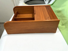 Vintage Indonesia Wooden Teak Tambour Roll Top Cassette Holder Case 14×9 3/4inch