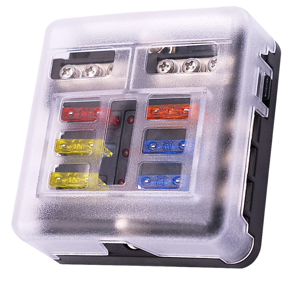 6 Way 12V Fuse Box 12Volt Blade Fuse Block, 6 Circuit W/Negative Bus Waterproof