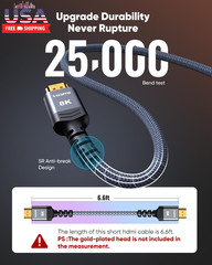 8K 10K 4K HDMI Cable 48Gbps 6.6FT/2M, Certified Ultra High Speed 2.1 HDMI Cable