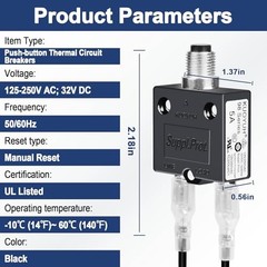 Push Button Circuit Breaker 5 Amp, Fuse Tester, Auto Trip, Manual Reset 32V, 5A