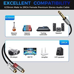 6.35Mm to 2RCA Audio Adapter 12 Pack 1/4 Inch TRS Male to Stereo Dual RCA Female
