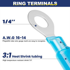 10-100pcs Marine Grade 1/4″ Ring Wire Connectors 16-14 AWG Heat Shrink Terminals
