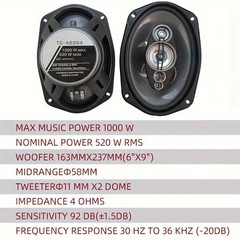 6X9 In 800-1000W 5-Way Car HiFi Coaxial Speaker Car Door Stereo Speakers Pair