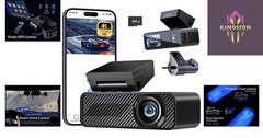 4K+1080P Dual Dash Camera with 64GB Card – Wi-Fi & Voice Control, Night Vision