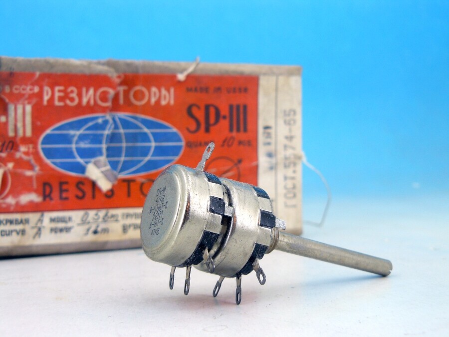 2x SP-3 / СП-3 Soviet Linear STEREO Potentiometer 47K ohm 0.5W + 1W Spindle 3-60