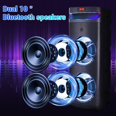 Dual 10″ Subwoofer Portable Bluetooth Speaker Heavy Bass Sound System Party +Mic