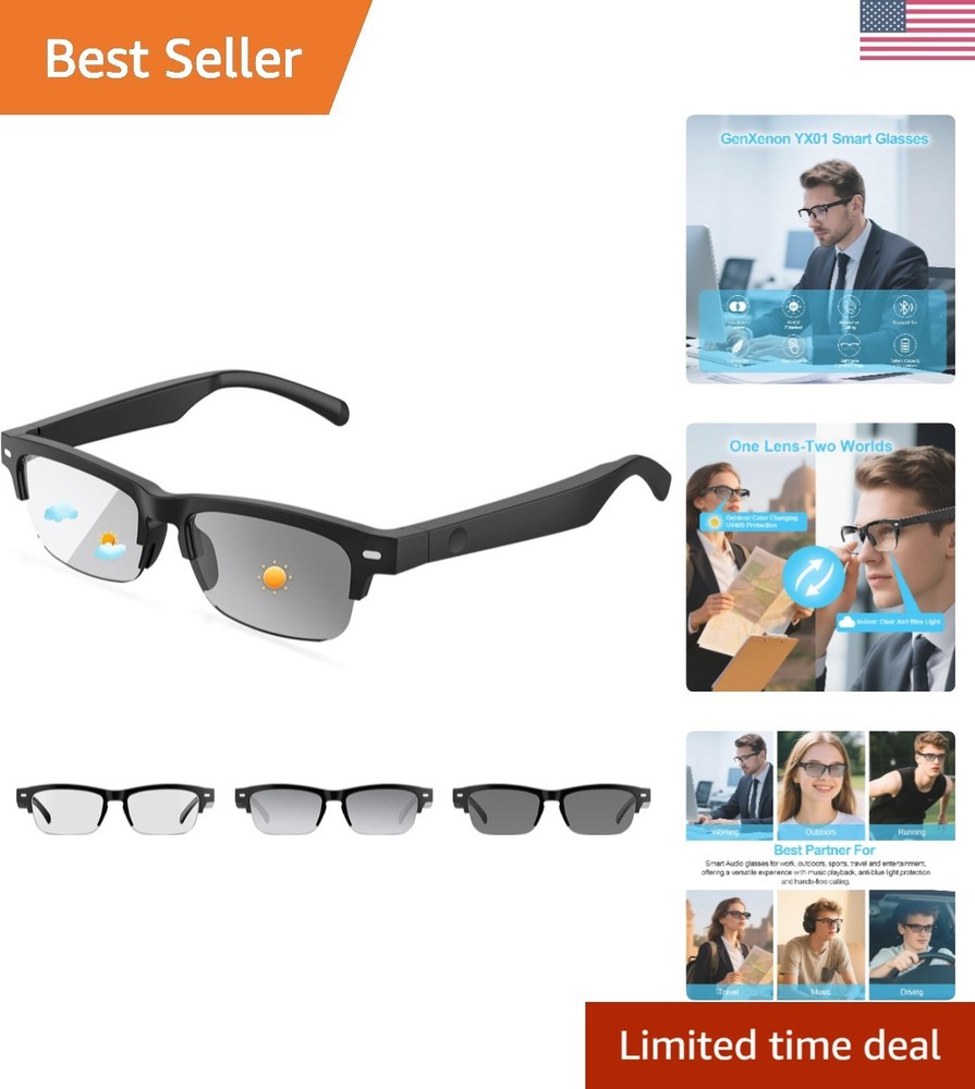 Lightweight AI Smart Glasses – Bluetooth, Photochromic Lenses, with Speakers