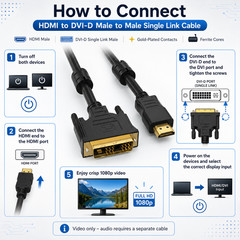HDMI to DVI-D Male to Male Single Link Cable – 3ft / 6ft / 10ft / 15ft / 25ft