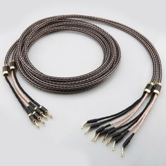 One Pair Braided Litz OFC Copper Speaker Cable Wire HiFi Bi-Wire Banana to Spade