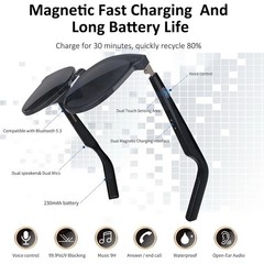 Smart Audio Bluetooth Sunglasses, Wireless Music, IPX4 Waterproof, UV400, BLACK