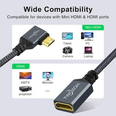 Twozoh 90° Degree Left Angle Mini HDMI Male to Female 0.6FT, Angled