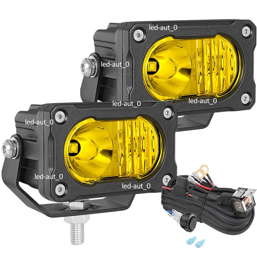 2x 3″ LED Pods Light Bar Amber Yellow Fog Lamp Offroad Driving Truck ATV &Wiring