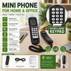Black Wired Corded Landline Phone Desk Wall Mount Telephone Home Office Use