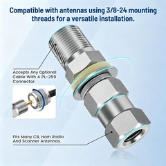 2pcs CB Antenna Stud Mount SO-239 3/8″x24 Thread Heavy Duty For SUV Truck Ham
