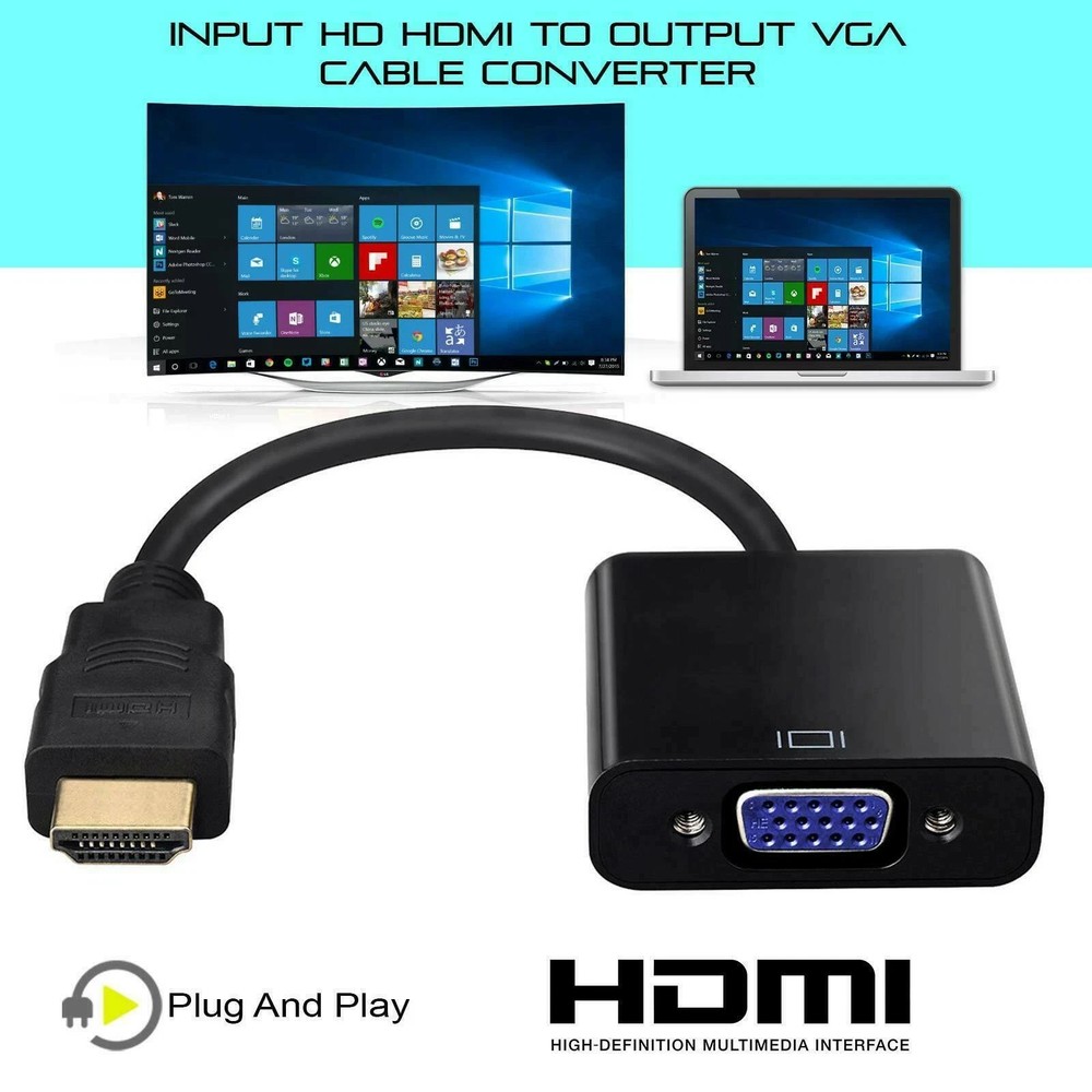HDMI Male to VGA Female Video Cord Converter Adapter For PC Monitor Laptop