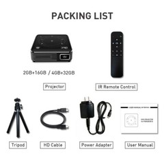Smart Mini Projector Android 9.0 1080P 4K WiFi Bluetooth Portable Home Theater