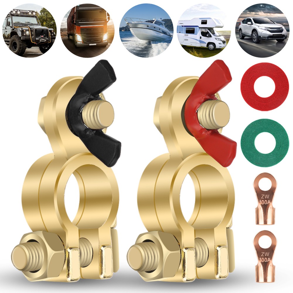 Brass Battery Terminal Positive & Negative Clamps Connectors For Marine Car Boat